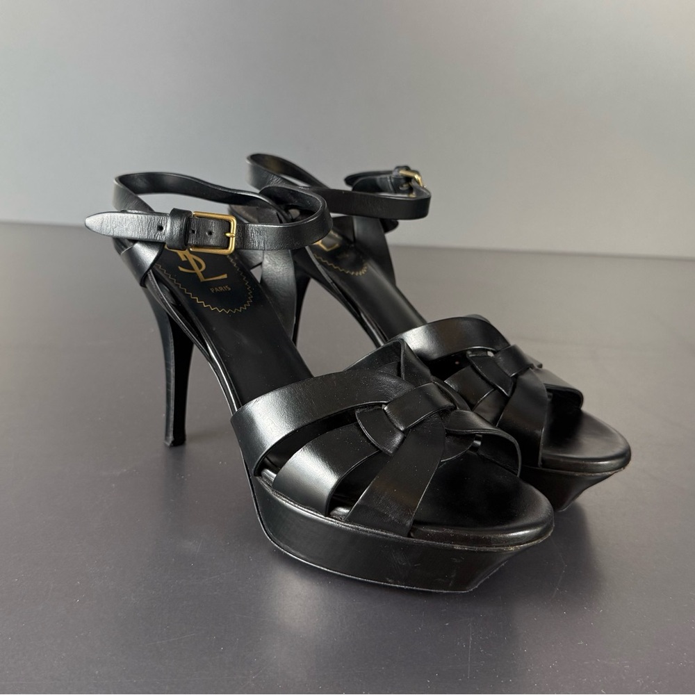 Saint Laurent Black High-Heeled Sandals with Strappy Design